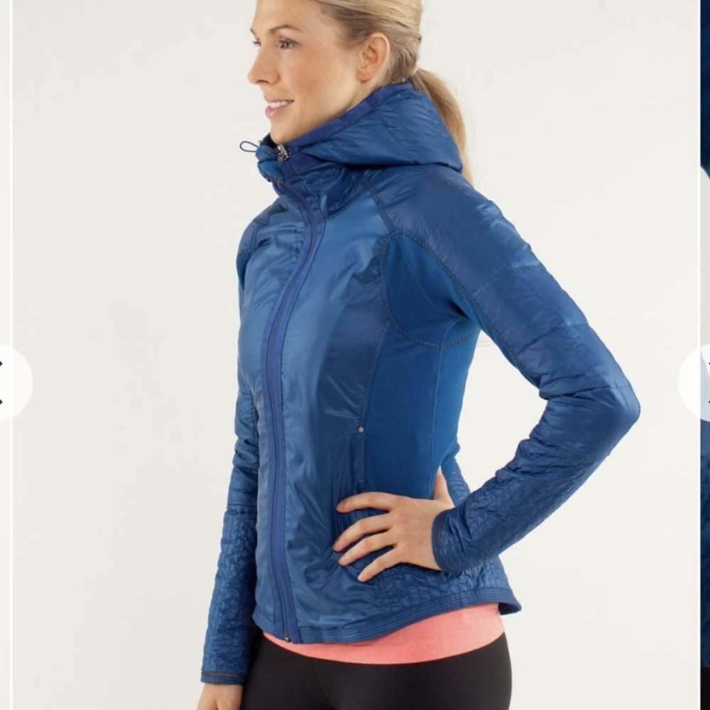 Lululemon Run Bundle Up Goose Down Fill Fleece Line Hooded Zip Jacket  Blue Sz 4